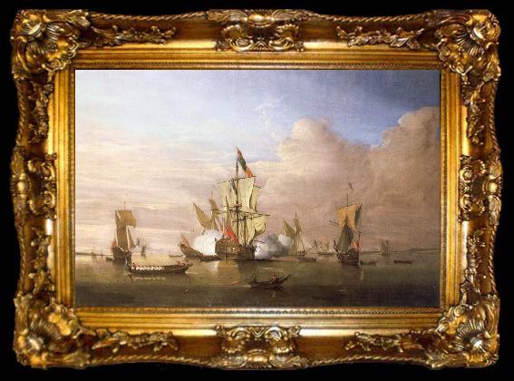framed  Monamy, Peter The Royal yacht Peregrine arriving in the Thames estuary with King George i aboard in September 1714, ta009-2